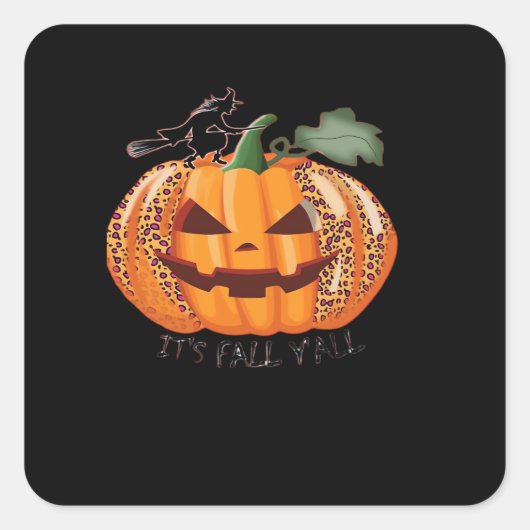 Es ist Herbst Y’all Leopard Pumpkin Happy Hallowee Quadratischer Aufkleber (Vorderseite)