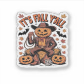 Es ist Herbst Y’all Western Cowboy Pumpkin Hallowe Aufkleber (Vorderseite)