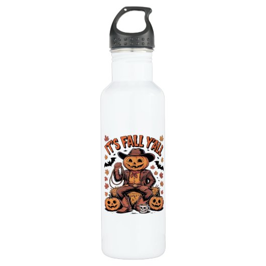 Es ist Herbst Y’all Western Cowboy Pumpkin Hallowe Edelstahlflasche (Vorderseite)