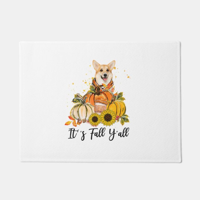 Es ist Herbst Y'all Corgi Pumpkin Erntedank Fußmatte (Vorderseite)