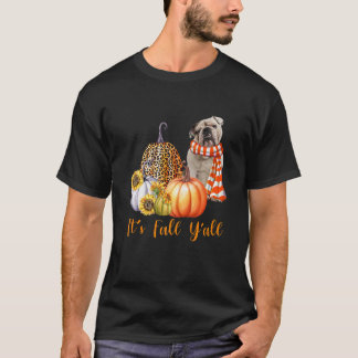 Es ist Herbst Y'all English Bulldog Leopard Pumpki T-Shirt