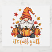 Es ist Herbst Y'all Gnomes Pumpkin Autumn Erntedan Bierflaschenetikett (Einzelnes Label)