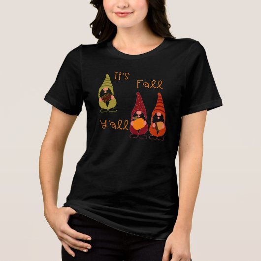 Es ist Herbst Y'all Pumpkin Gnome Autumn Tree Tri-Blend Shirt (Vorderseite)