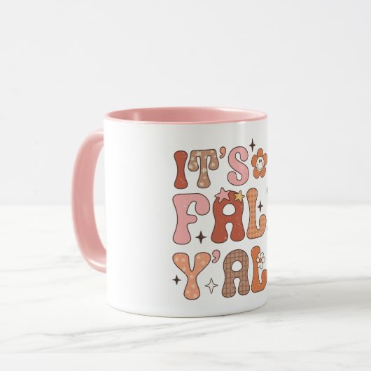 Es ist Herbst Y'all Sommer Vibe Pink Blütenherbst Tasse (Vorderseite Links)