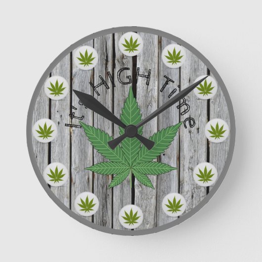 Es ist High Time Weed Leaf Rustikal Holz Custom Runde Wanduhr (Vorderseite)