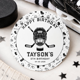 Es ist Hockey-Zeit zum 5. Geburtstag Runder Aufkleber