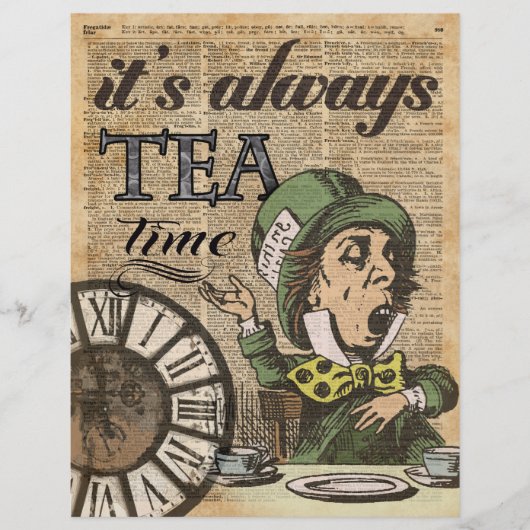 "Es ist immer Teezeit" Mad Hatter Wörterbuch Kunst Flyer (Vorne)