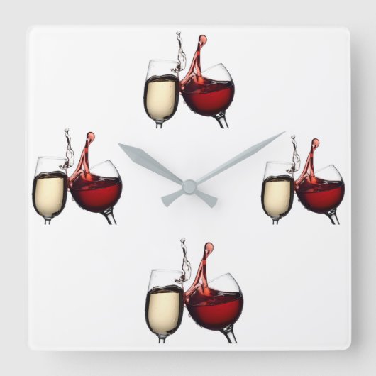 ***ES IST IMMER "WEIN" O'CLOCK*** QUADRATISCHE WANDUHR (Vorderseite)