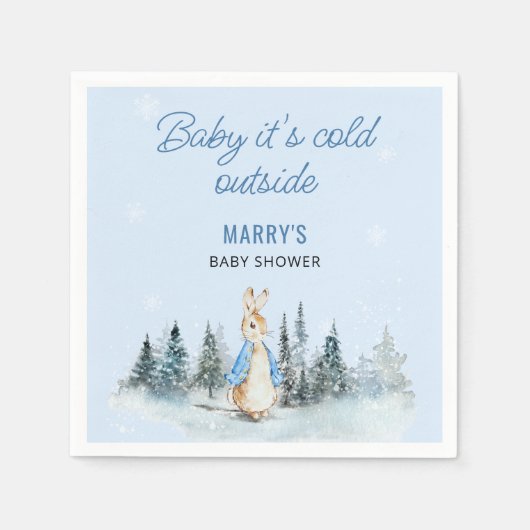 Es ist kalt außerhalb der Winter Rabbit Babydusche Serviette (Vorderseite)