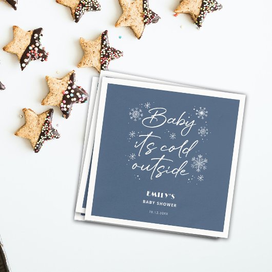 Es ist kalt draußen blaue Babydusche Serviette