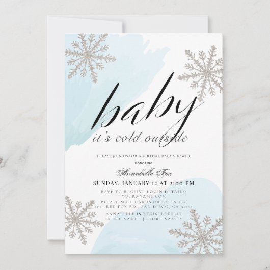 Es ist kalt draußen Blue Virtual Baby Dusche Einladung (Vorderseite)