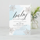 Es ist kalt draußen Blue Virtual Baby Dusche Einladung (Stehend Vorderseite)