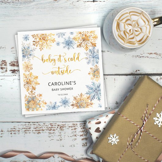 Es ist kalt draußen Golden Snowflakes Baby Serviette