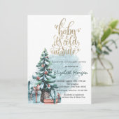 Es ist kalt draußen Kiefernbaum präsentiert Babydu Einladung (Stehend Vorderseite)