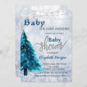 Es ist kalt draußen Pine Tree Bokeh Baby Dusche in Einladung (Vorne/Hinten)