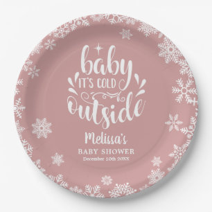 Es ist kalt draußen Pink Girl Winter Baby Shower Pappteller