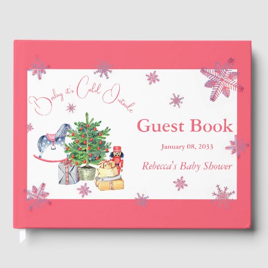 Es ist kalt draußen Weihnachten Pink Girl Baby Dus Gästebuch (Vorderseite)