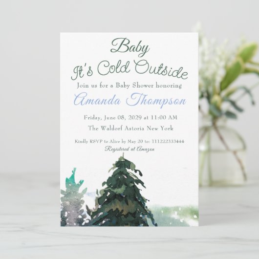 Es ist kalt draußen Weihnachtsbaumdusche Einladung (Stehend Vorderseite)