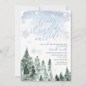 Es ist kalt draußen Winter Blue Boy Baby Dusche Einladung (Vorderseite)