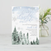 Es ist kalt draußen Winter Blue Boy Baby Dusche Einladung (Stehend Vorderseite)