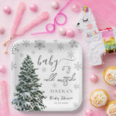 Es ist kalt draußen | Winter Tree Gray Baby Shower Pappteller (Party)