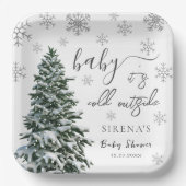 Es ist kalt draußen | Winter Tree Gray Baby Shower Pappteller (Vorderseite)