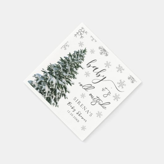 Es ist kalt draußen | Winter Tree Gray Baby Shower Serviette (Ecke)