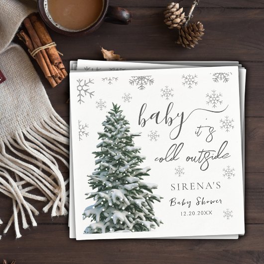 Es ist kalt draußen | Winter Tree Gray Baby Shower Serviette
