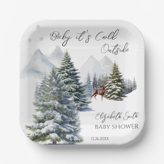 Es ist kalt draußen Winter Wonderland Gender Neutr Pappteller (Vorderseite)