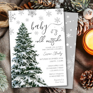 Es ist kalt draußen Winterbaum Grau Babyparty Einladung