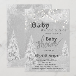Es ist kalt draußen Winterwald Graue Babyparty Einladung
