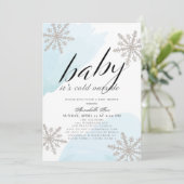 Es ist kalte Outside Blue Watercolor Babydusche Einladung (Stehend Vorderseite)