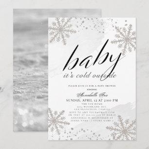 Es ist kalte Outside Gray Watercolor Babydusche Einladung