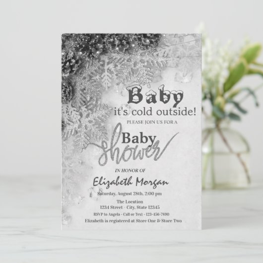 Es ist kalte Outside Pine Cones Baby Dusche Einladung (Stehend Vorderseite)