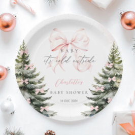 Es ist kalte Outside Pink Bow Baby Dusche Pappteller