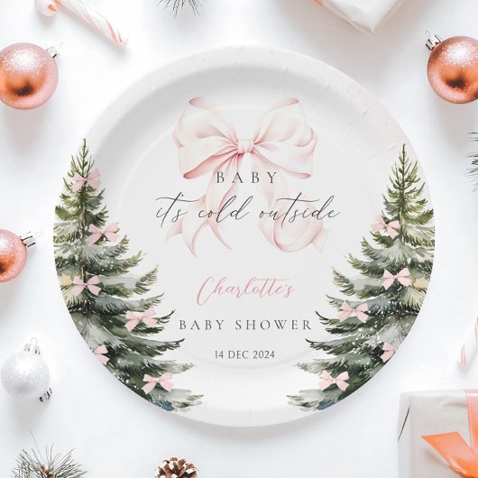 Es ist kalte Outside Pink Bow Baby Dusche Pappteller