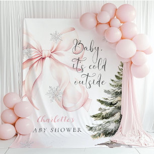 Es ist kalte Outside Pink Bow Baby Dusche Wandteppich