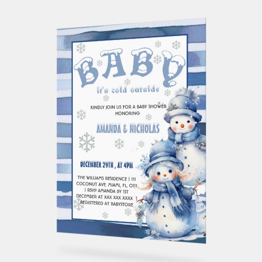 Es ist kalte Outside Winter Blue Baby Dusche Acrylschild (Winkel)