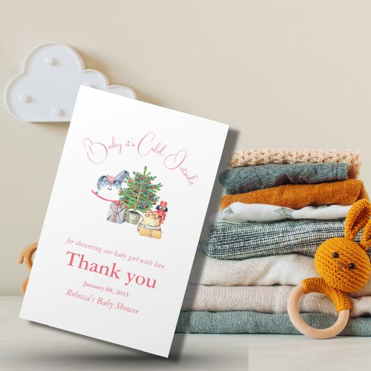 Es ist kalte Outside Winter Pink Girl Baby Dusche Dankeskarte
