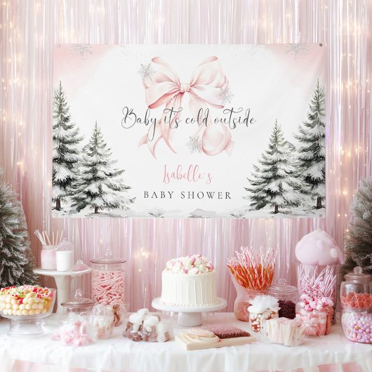 Es ist kaltes Outside Pink Bow Baby Dusche Party Banner