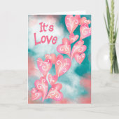 Es ist Liebe – Pink & Teal Herz-Kaskade Karte (Vorderseite)