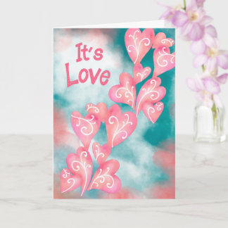 Es ist Liebe – Rosa und Türkis Herz Kaskade Karte