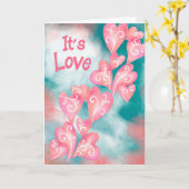 Es ist Liebe – Rosa und Türkis Herz Kaskade Karte (Gelbe Blume)