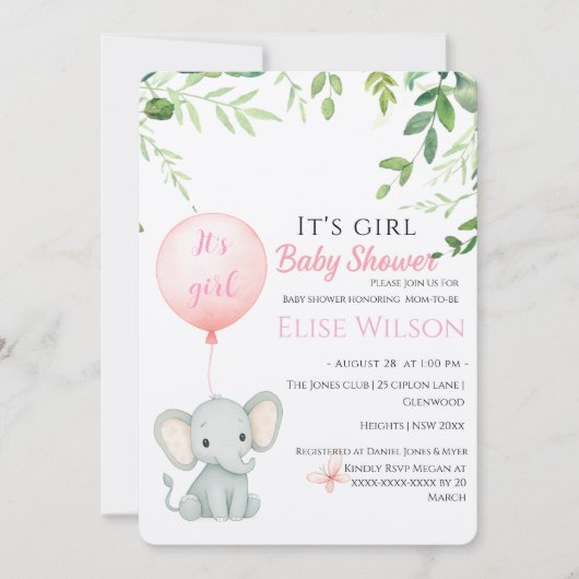 Es ist Mädchen! Niedliches kleines Elefantenbaby m Einladung (Vorderseite)