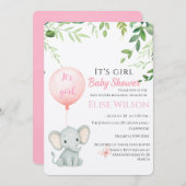 Es ist Mädchen! Niedliches kleines Elefantenbaby m Einladung (Vorne/Hinten)