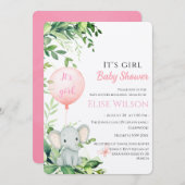 Es ist Mädchen! Niedliches kleines Elefantenbaby m Einladung (Vorne/Hinten)