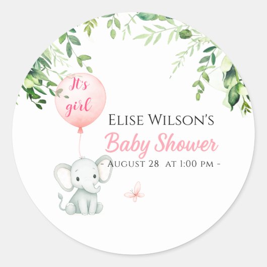 Es ist Mädchen! Niedliches kleines Elefantenbaby m Runder Aufkleber (Vorderseite)