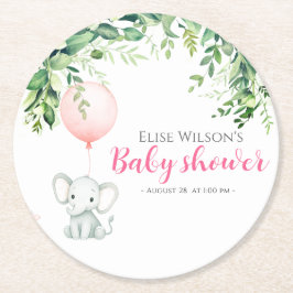 Es ist Mädchen! Niedliches kleines Elefantenbaby m Runder Pappuntersetzer