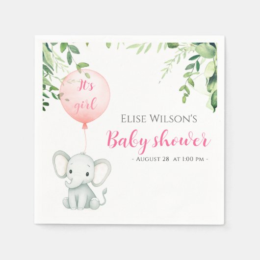 Es ist Mädchen! Niedliches kleines Elefantenbaby m Serviette (Vorderseite)