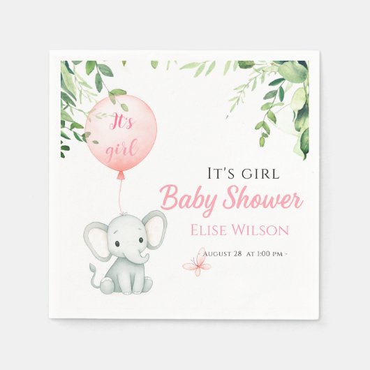 Es ist Mädchen! Niedliches kleines Elefantenbaby m Serviette (Vorderseite)